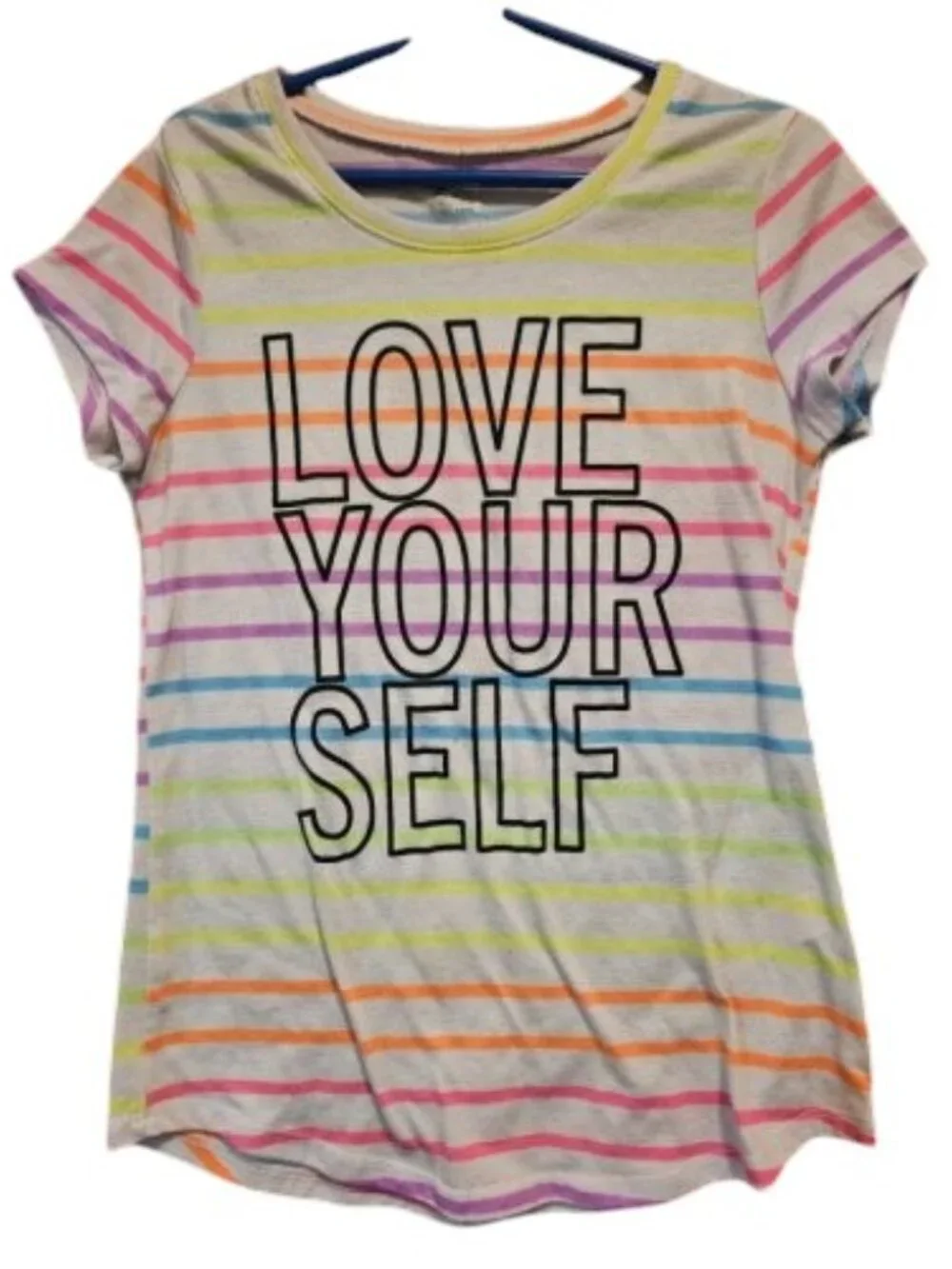 JUSTICE Striped Short Sleeved Top LOVE YOURSELF Girls Size 10